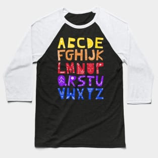 Decorated Alphabet (bright colors) Baseball T-Shirt